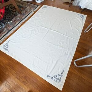 Martha Stewart Blue Floral Embroidered Cotton Tablecloth